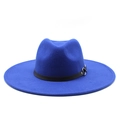Klassischer königsblauer Wollfilzhut mit breiter Krempe und schwarzem Lederband mit Schnalle - M(57-59cm) / Blau