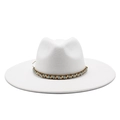 White wide-brim wool fedora hat with blue bohemian beaded band for women and men - M / 56-59cm / White