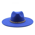 Close-up of royal blue wide brim fedora hat with ethnic colorful beaded hatband detail - M (56-59cm) / Blue