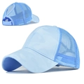 Detail of light blue camo ponytail baseball cap with breathable mesh and adjustable strap - Adjustable / Sky Blue Camo Ponytail