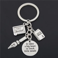 Silver teacher appreciation keychain with engraved heart quote and school charms - Teacher Office Style (E1687) / 3x8.5cm / Silver