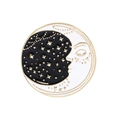 Broche en émail céleste classique soleil et lune en noir, blanc et finition dorée - C1752-1 (Noir Blanc Étoile Lune)
