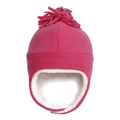 Dettaglio del cappello da aviatore in pile per neonati con calda fodera in lana d'agnello - Rosso rosa