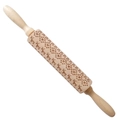 Wooden rolling pin with laser-engraved reindeer and heart patterns for cookies - Heart Reindeer (JM01680)