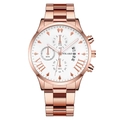 Orologio cronografo da uomo con cinturino in acciaio oro rosa e quadrante calendario a tre occhi - Quadrante Bianco Cassa Oro Rosa Cinturino Oro Rosa