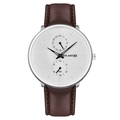 Men's fashion quartz watch with brown leather strap, white dial, and blue hands display - White Dial Silver Case Brown Leather Strap