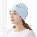 Light blue knit beanie for women with goddess print and daisy floral pattern - Goddess Little Daisy / Blue