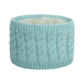 Detailansicht hellblauer Baby-Strickschal mit dickem weißem Fleecefutter für den Winter - Halswärmer / Hellblau