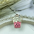 Rosa Bubble-Tea-Anhänger in 24x14mm Größe mit Goldrand und Emaille-Finish - 15# Rosa Milchtee