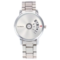 Fashion quartz watch with silver steel strap and unique rotating dial display - White Dial