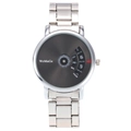 Womage men's quartz watch with silver steel band and unique rotating dial display - Black Dial