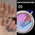 Solid two-color aurora nail powder 05 with iridescent pink and blue chrome effect - Solid Two-Color Aurora Powder-05