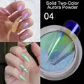 Two-color aurora solid nail powder in shade 04 with green and blue-purple polar light effect - Solid Two-Color Aurora Powder-04