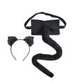 Serre-tête oreilles de chat en dentelle noire et queue en peluche pour cosplay - Oreilles de chat en dentelle noire + Queue 65cm (Set de 2) / Noir
