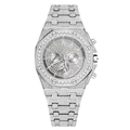 Silberne Herren-Luxusuhr mit achteckiger Diamantlünette und Gliederarmband aus Metall - Silber