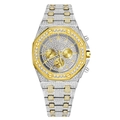 Hip-Hop-Herrenuhr mit silber-goldenem Finish und diamantbesetzter achteckiger Lünette - Zweifarbig (Gold & Silber)