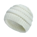 Macro view of white thick knitted winter beanie featuring warm ribbed texture and soft wool - Fleece Lined Style / White