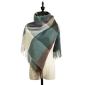 Plaid tassel scarf in dark green and brown checkered cashmere-like winter fabric - Green & Coffee Plaid