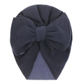 Detail of dark purple baby turban hat with a large double bow made of soft knit fabric - Navy Blue