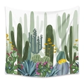 Bohemian tapestry featuring a diverse cactus garden and vibrant floral print on white fabric - 73X95CM (Cross-border Brushed) / LT098-5 (Cactus Colony)