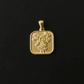 Detailed close-up of 18K gold-plated square pendant featuring a 3D rose flower relief - M11 Rose in Square