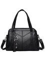 Bolso tote de cuero granulado negro con costuras en V, borla y asas trenzadas - Negro