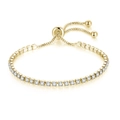 Bracelet tennis ajustable doré avec cristaux ronds de 4mm et fermoir coulissant élégant - 24cm Ajustable / 2.5mm / Or Clair + Blanc