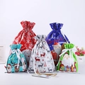 Assorted Christmas drawstring gift bags with Santa and reindeer patterns in 5 colors - 5 Styles (30pcs Set)