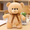 Standing teddy bear plush toy in cream beige color with dark brown ribbon bow - 23CM / Light Brown