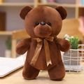 Cute standing teddy bear plush toy in dark brown finish with a matching silk ribbon bow - 23CM / Dark Brown