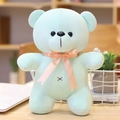Cute standing plush teddy bear in mint green with a soft pink ribbon bow accessory - 30cm / Blue Gold