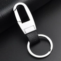 Premium metal and black leather keychain with a polished silver-finish round keyring - Round Loop Style (GX-259)