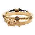 Set di bracciali da uomo con perline di teschio dorate e bracciale rigido numeri romani - Bangle Numeri Romani + Perline Teschio