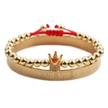 Gold Roman numeral bangle and red braided crown charm bracelet set for men and women - Gold