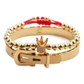 Conjunto de pulseras doradas de dos capas con dije de corona y brazalete de metal - Dorado