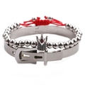 Conjunto de pulsera con dije de corona plateada, cuerda roja y hebilla metálica unisex - Color Acero