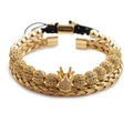 Verstelbare gouden kroonarmband met gevlochten touw en glinsterende zirkonia - Open Bangle Set / Goud
