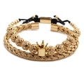 Goldenes Kronen-Armbandset mit römischen Ziffern und verstellbarem Geflecht - Gold Offener Armreif + Krone Armband