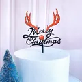 Red and white polka dot reindeer antler Merry Christmas acrylic cake topper, 11.5cm width - Antler