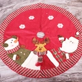 Knitted 120cm red Christmas tree skirt with snowman reindeer and Santa Claus embroidery - Three Cartoon Figures Style