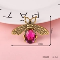 DIY bee accessory in vintage gold alloy with large faceted magenta gemstone - D1031 Rose Red Bee