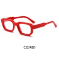 Retro red thick-frame geometric sunglasses in style C12 with transparent lenses - Red Frame Clear Lens