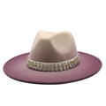 Filt-Fedora-Hut mit Farbverlauf, besetztem Strassband und breiter Krempe in Beige-Lila - M (56-58cm) / Lila