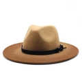 Zweifarbiger Fedora-Hut aus Wolle mit hellbrauner Krone, dunkler Krempe und Zierband - M(56-58cm) / Braun