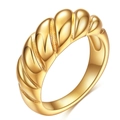 Polished 8mm gold croissant ring in vintage stainless steel with twisted texture - US 6 / Gold