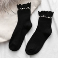 Chaussettes noires pour femmes avec bordure à volants, perles et clous métalliques - Taille unique / Noir