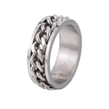 Polished silver stainless steel spinner ring with an embedded Cuban chain design - US 7 / Silver