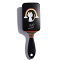 Black rectangle cushion hairbrush with a cute white crown cat and Magic Meows print - Rainbow Cat