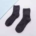 Thick coral fleece bed socks in dark grey, warm plush indoor sleep footwear for women - Black