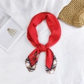 Elegant red silk scarf with vintage plaid and figure print illustration - 25 Red Line Edge